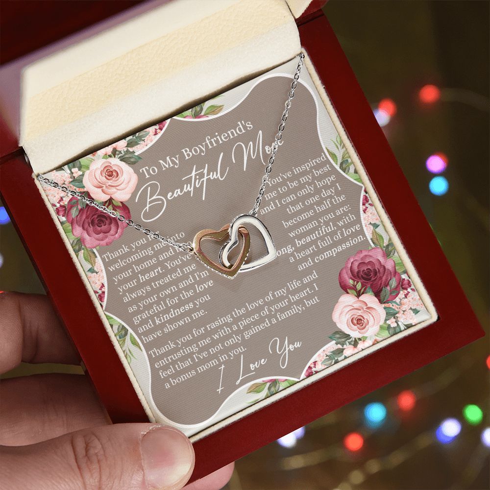 To My Boyfriend's Mom Necklace, Sentimental Gifts For Boyfriend's Mom, Necklace for Boyfriend's Mom, Thank You Gift for Boyfriend's Mom, Mothers Day Gift for Boyfriend's Mom Interlocking Hearts Necklace