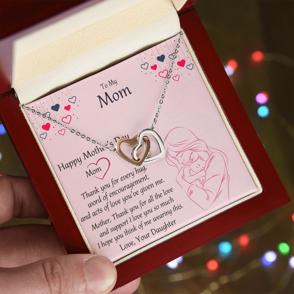 Mom Necklace Gifts for Mom from Daughter to Mom Gifts for Mothers Day from Daughter, To My Mom Necklace from Daughter to Mom Birthday Gifts Necklace with Message Card and Gift Box10 Interlocking Hearts Necklace