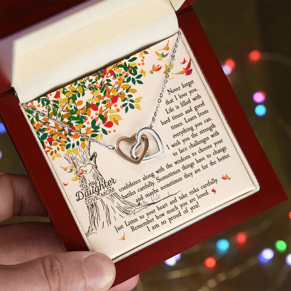To My Daughter Necklace Pendant Gift From Mom Tree Revised I Am So Proud Of You With Message Card Gift Box Gift For To Daughter, Daughter In Law On Birthday Anniversary Interlocking Hearts Necklace