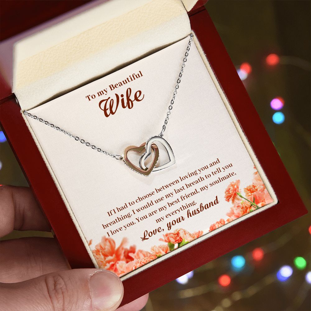 To My Beautiful Wife Necklace for Her Jewelry For Her Couples Gifts Necklaces For Soul Mate Christmas Jewelry Romantic Gifts For My Wife Girlfriend Pendant With Message Card Box Interlocking Hearts Necklace