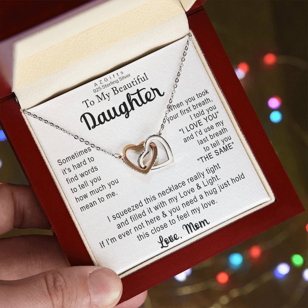 To My Daughter Necklace Gift from Mom Necklace for Daughter from Mom Mother Christmas Birthday Gifts for Teen Girls Women Gift for Daughter Jewelry Present for Her Interlocking Hearts Necklace