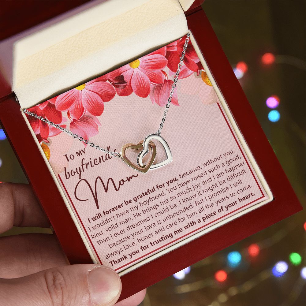 To My Boyfriend's Mom Necklace Jewelry Gift, Mother's Day Gift, Birthday Gift For Boyfriend's Mom, Boyfriend's Mom Meaningful Gift Interlocking Hearts Necklace