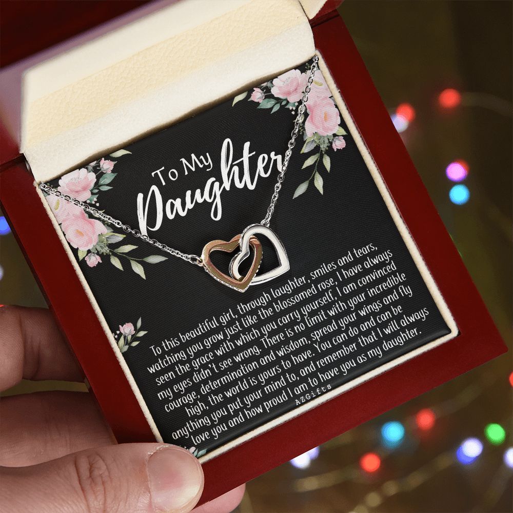To My Daughter Gift Necklace from Mom, Mother and Daughter Necklace for Girls, Mother Daughter Gift Ideas, Jewelry Pendant For Her Interlocking Hearts Necklace