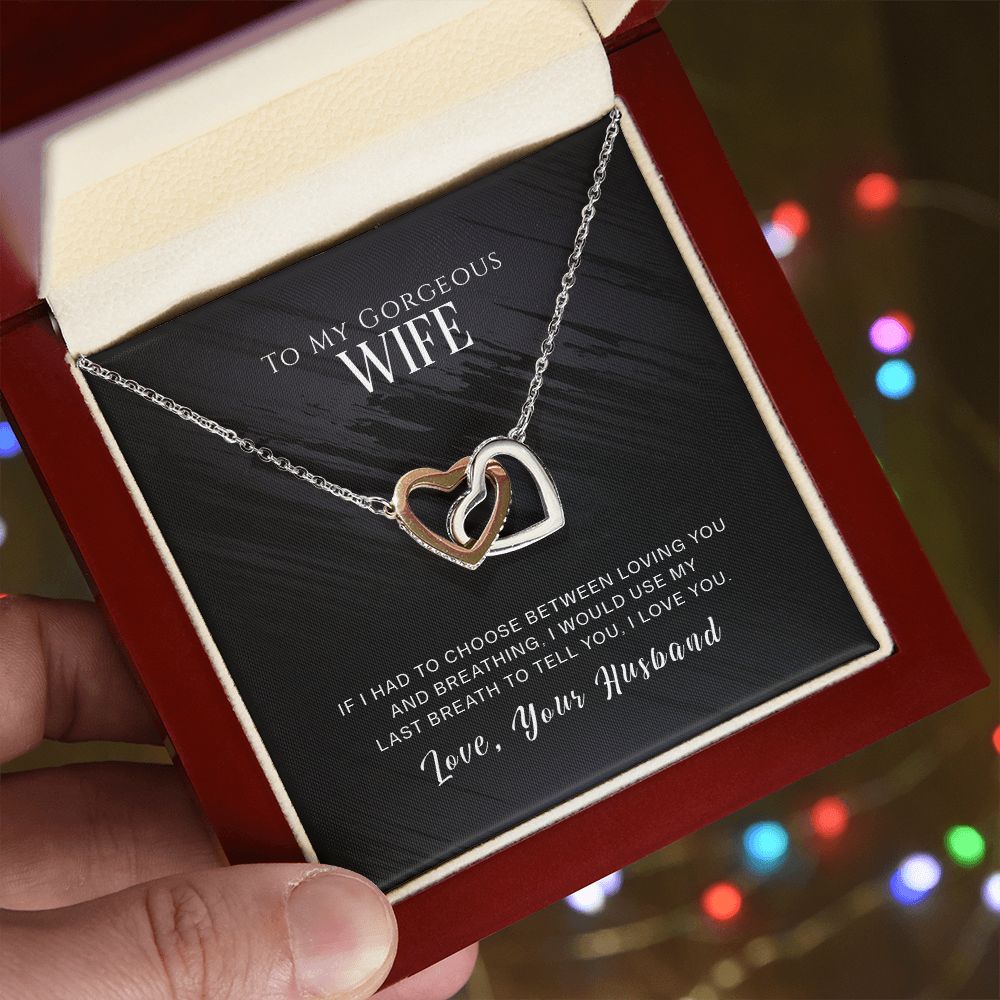 To My Gorgeous Wife Necklace Pendant Gift From Husband - If I Had To Choose With Message Card and Gift Box. Valentine's Day Gift For Wife Future Wife Interlocking Hearts Necklace