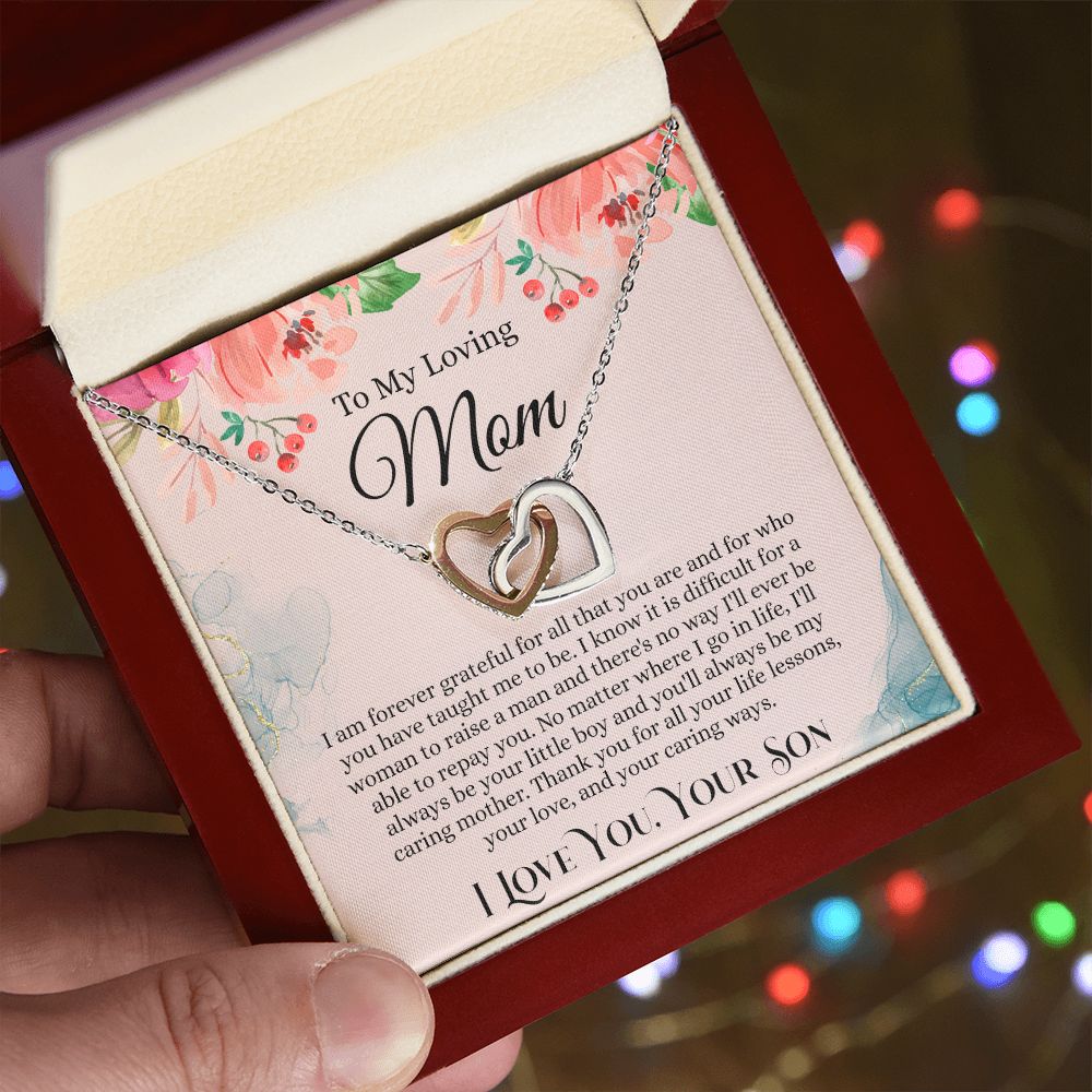 To My Loving Mom Necklace, Mom Gift From Son, Mom Necklace, Gift For Mom From Son, Mom Mother's Day Gift From Son, Mom Birthday Gift From Son, To My Mom Gift, Necklace for Women Interlocking Hearts Necklace
