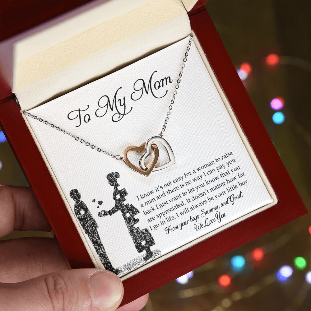 Mom Necklace Gifts for Mom from Daughter to Mom Gifts for Mothers Day from Daughter, To My Mom Necklace from Daughter to Mom Birthday Gifts Necklace with Message Card and Gift Box2 Interlocking Hearts Necklace