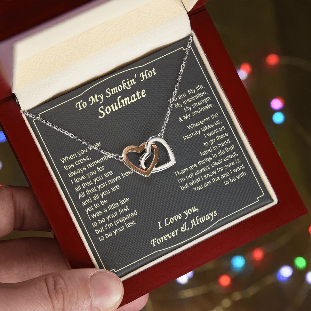 To My Smokin Hot Soulmate Necklace - Wife Gifts From Husband To My Wife Necklace, Gift for Her Romantic, Girlfriend Gifts Necklace for Wife from Men Includes Message Card and Gift Box 4 Interlocking Hearts Necklace