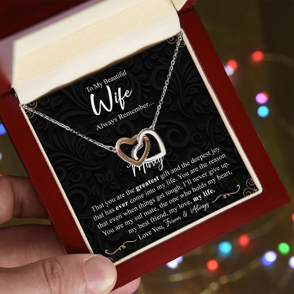Wife Necklace Gift From Husband To My Beautiful Wife Interlocking Heart Pendant Valentines Day Anniversary Jewelry with Message Card and Gift Box Gift for Wife Necklace Gift Set for Wife