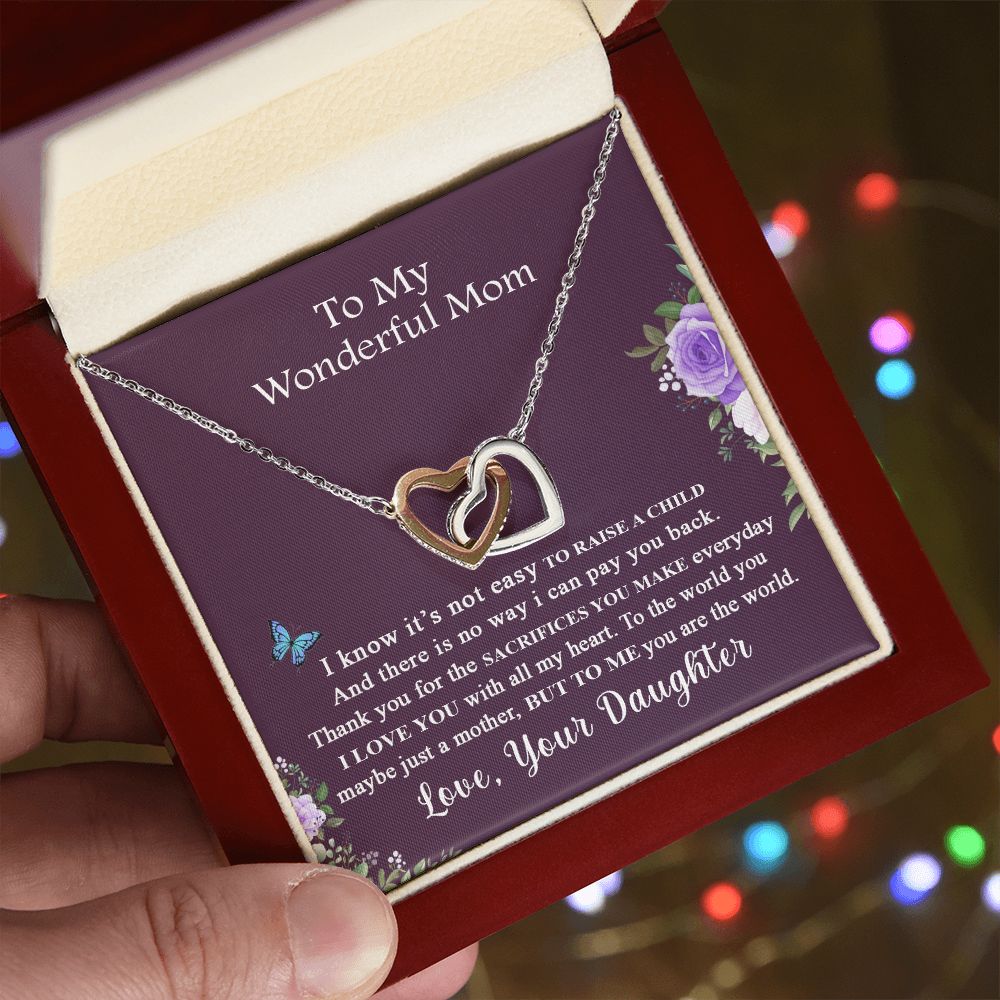 Mom Necklace Gifts for Mom from Daughter to Mom Gifts for Mothers Day from Daughter, To My Mom Necklace from Daughter to Mom Birthday Gifts Necklace with Message Card and Gift Box2231 Interlocking Hearts Necklace