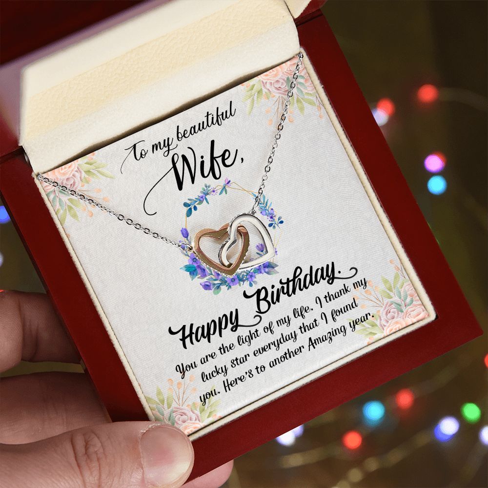 To My Beautiful Wife Necklace  Interlocking Hearts Necklace Message Card and Box Gift Set for Girlfriend Women from Husband Boyfriend Couples Pendant Jewelry Valentines Day Anniversary Birthday