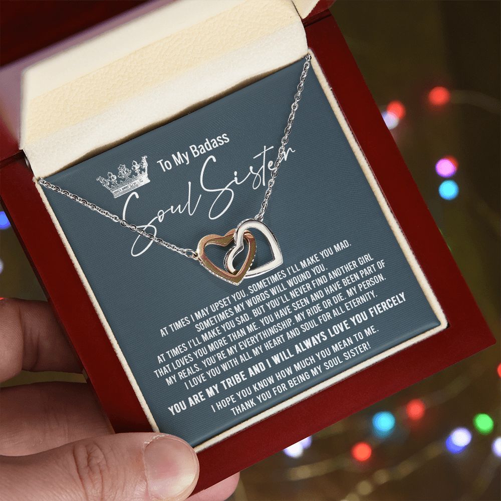 To My Badass Soul Sister Necklace Bestie BFF Gift Interlocking Hearts Necklace Interlocking Hearts Necklace