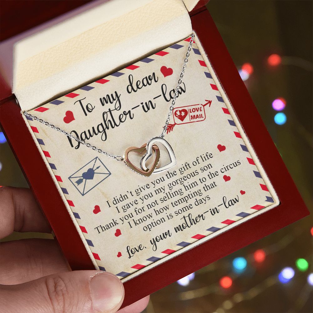 To My Dear Daughter In Law Gift, Graduation Gift For Her, Love Knot Necklace Interlocking Hearts Necklace