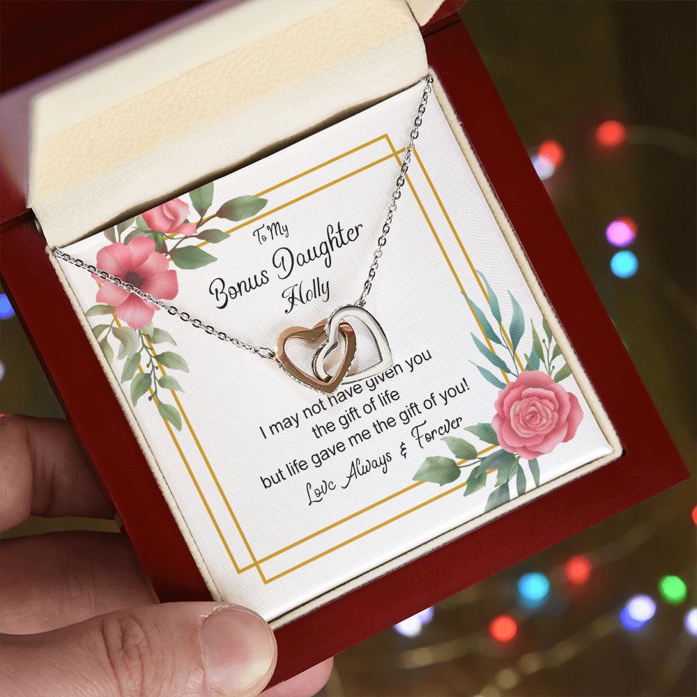 Bonus Daughter Gifts From Stepdad, Step Daughter Gifts From Stepmom, Stepdaughter Gifts From Stepdad, Father Stepdaughter Necklace, To My Bonus Daughter Necklaces, Christmas Gifts For Bonus6 Interlocking Hearts Necklace