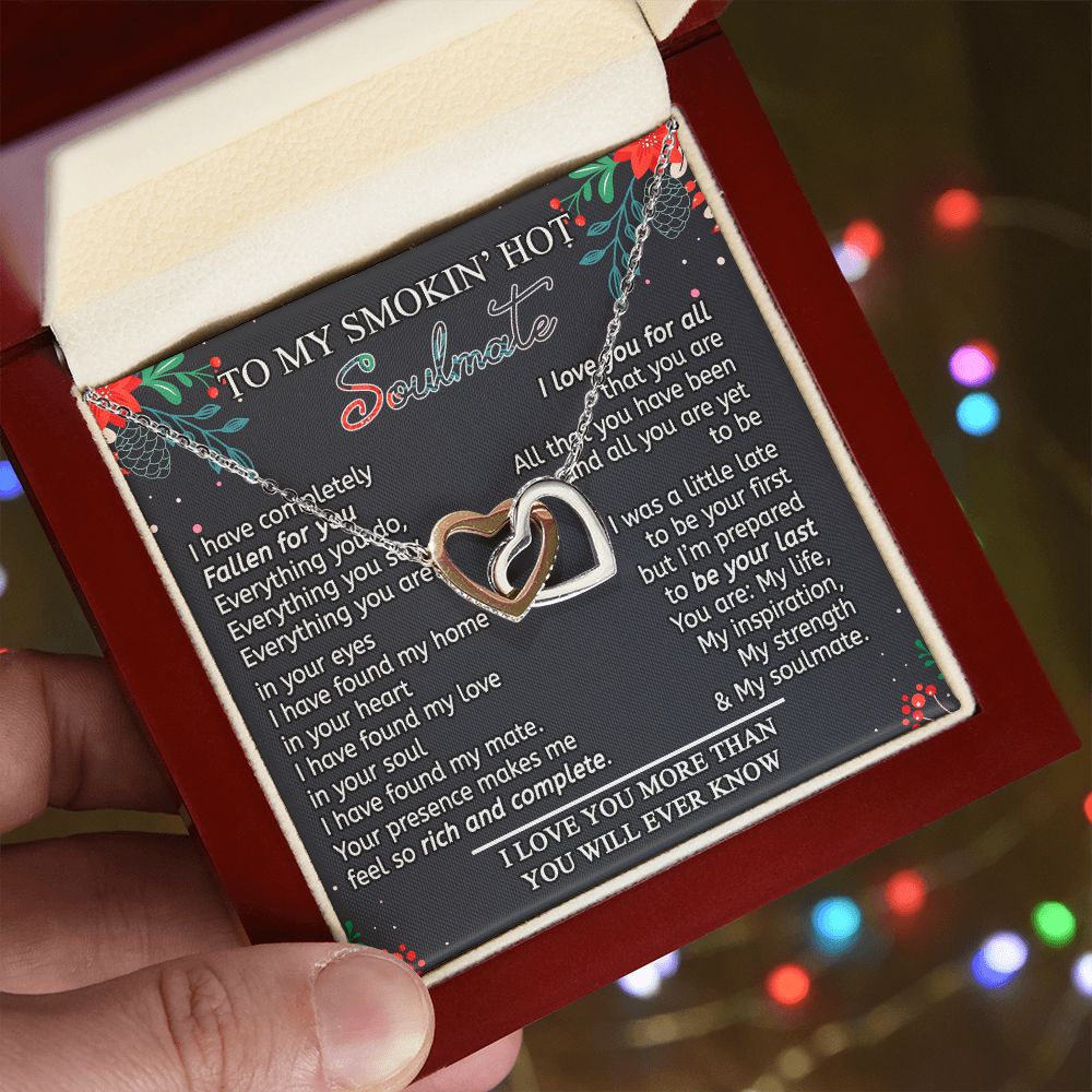 To My Smokin Hot Soulmate Necklace - Wife Gifts From Husband To My Wife Necklace, Gift for Her Romantic, Girlfriend Gifts Necklace for Wife from Men Includes Message Card and Gift Box 15 Interlocking Hearts Necklace