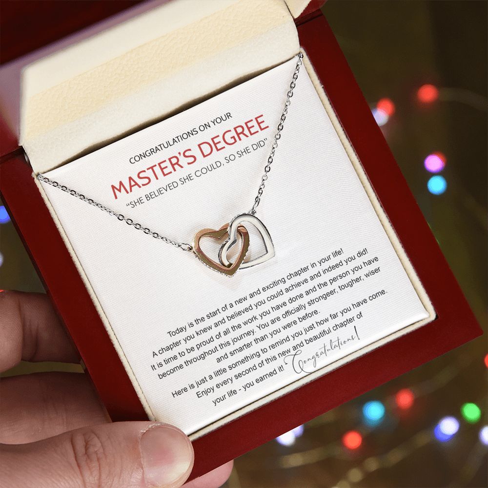 Master's Degree Graduation Gift Necklace, Masters Student Necklace Gift, Master's Student MBA Graduation Congrats Graduation Pendants Gift For Daughter, Granddaughter, Niece, Sister Interlocking Hearts Necklace