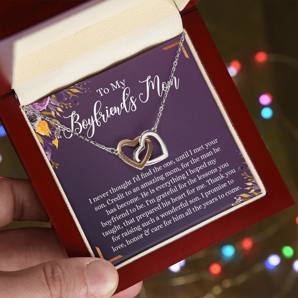 To My Boyfriend's Mom Necklace, Gifts for Boyfriend's Mom, Sterling Silver Necklace for Boyfriends Mom, Birthday Gift for Boyfriends Mother, Mother's Day Gift for Mom In Law Interlocking Hearts Necklace