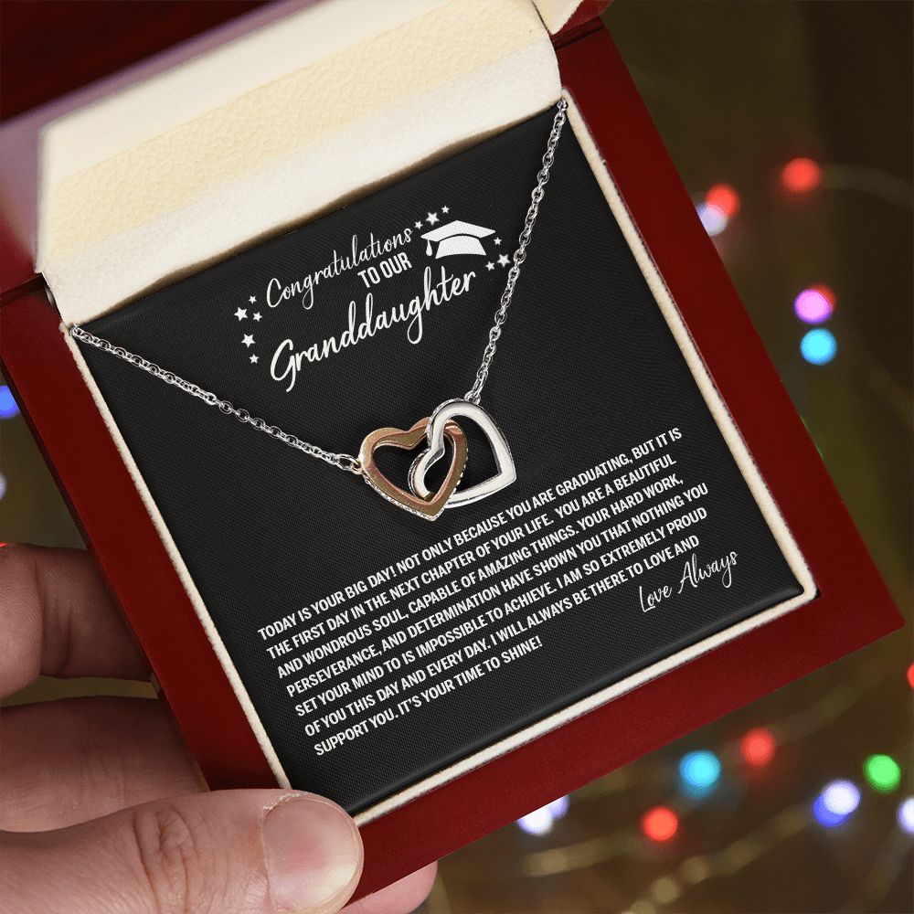 To Our Granddaughter Necklace From Grandparents Sentimental Gifts Birthday Gift Chirstmas Anniversary Unique Jewelry For Girl Senior High School College Grad Necklace Graduation Pendant Gifts Interlocking Hearts Necklace