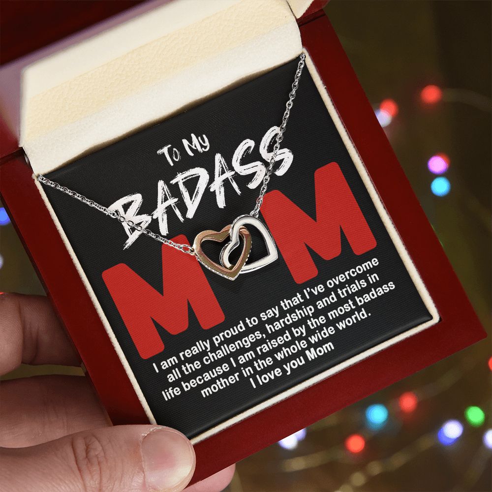 To My Badass Mom Necklace Badass Mom Gift, Jewelry For Step Mom On Mother's Day Interlocking Hearts Necklace