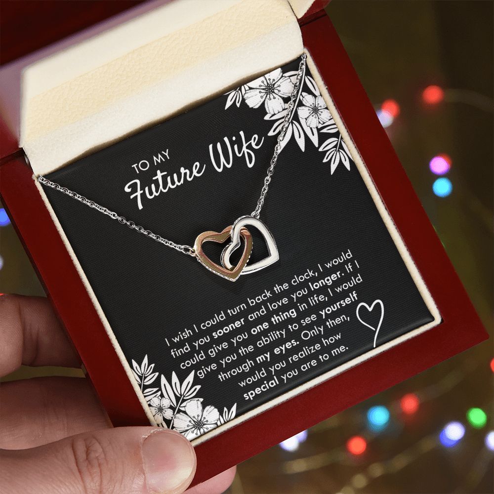 To My Future Wife Necklace, Alluring Beauty Necklace with Message Card and Gift Interlocking Hearts Necklace