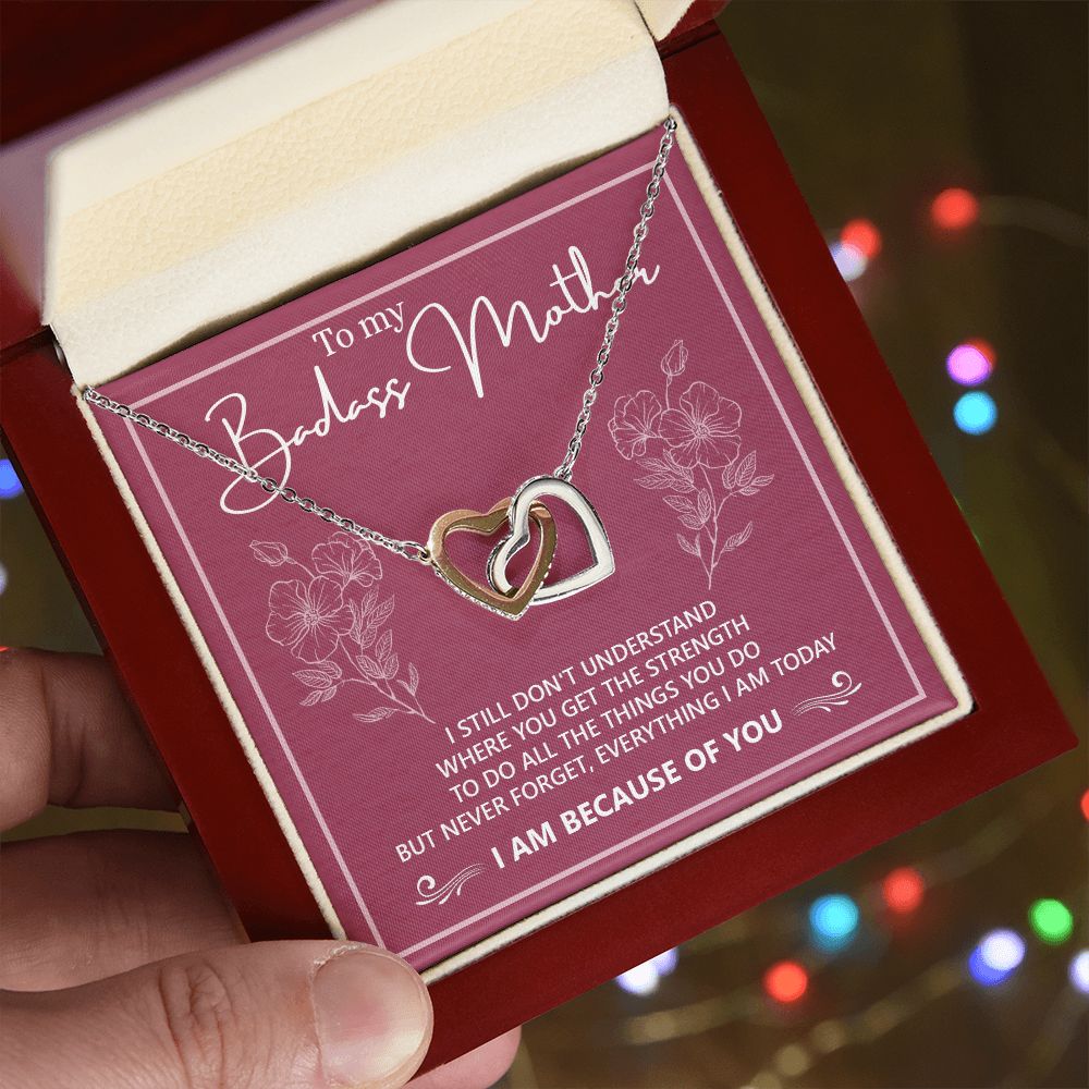 To My Badass Mother Necklace Jewelry Gift For Mom, Gift Card Necklace, Mother's Day Gift For Mom, Birthday Gift For Mom, Mother Jewelry Interlocking Hearts Necklace