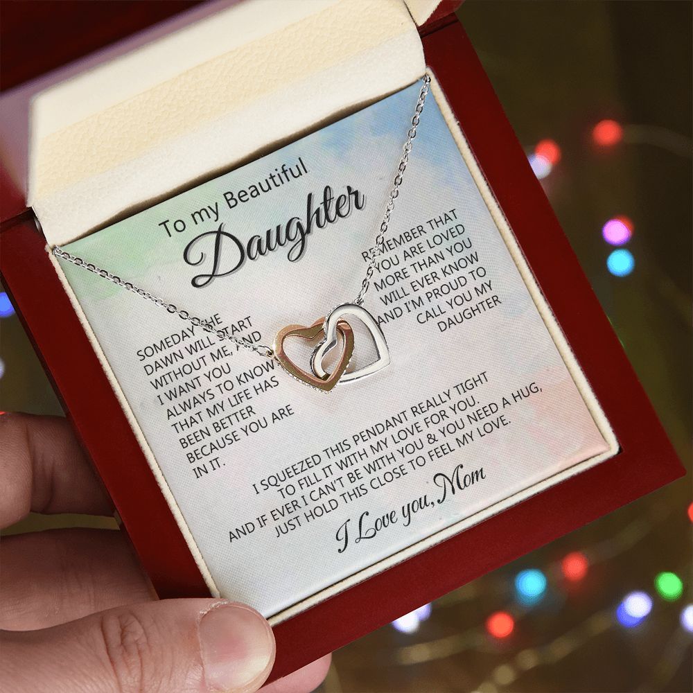 Jewelry Pendant Present for Daughter, To My Daughter Gift Necklace from Mom, Mother Daughter Gift Ideas, Birthday Christmas Gift Graduation Gifts for Daughters, Mother and Daughter Necklace 14 Interlocking Hearts Necklace