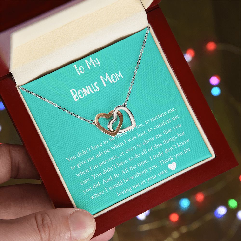 To My Bonus Mom Necklace, Mother's Day Gift for Step Mom, Love Knot Necklace Interlocking Hearts Necklace