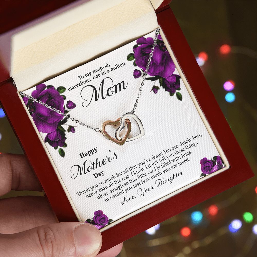 Mom Necklace Gifts for Mom from Daughter to Mom Gifts for Mothers Day from Daughter, To My Mom Necklace from Daughter to Mom Birthday Gifts Necklace with Message Card and Gift Box3 Interlocking Hearts Necklace