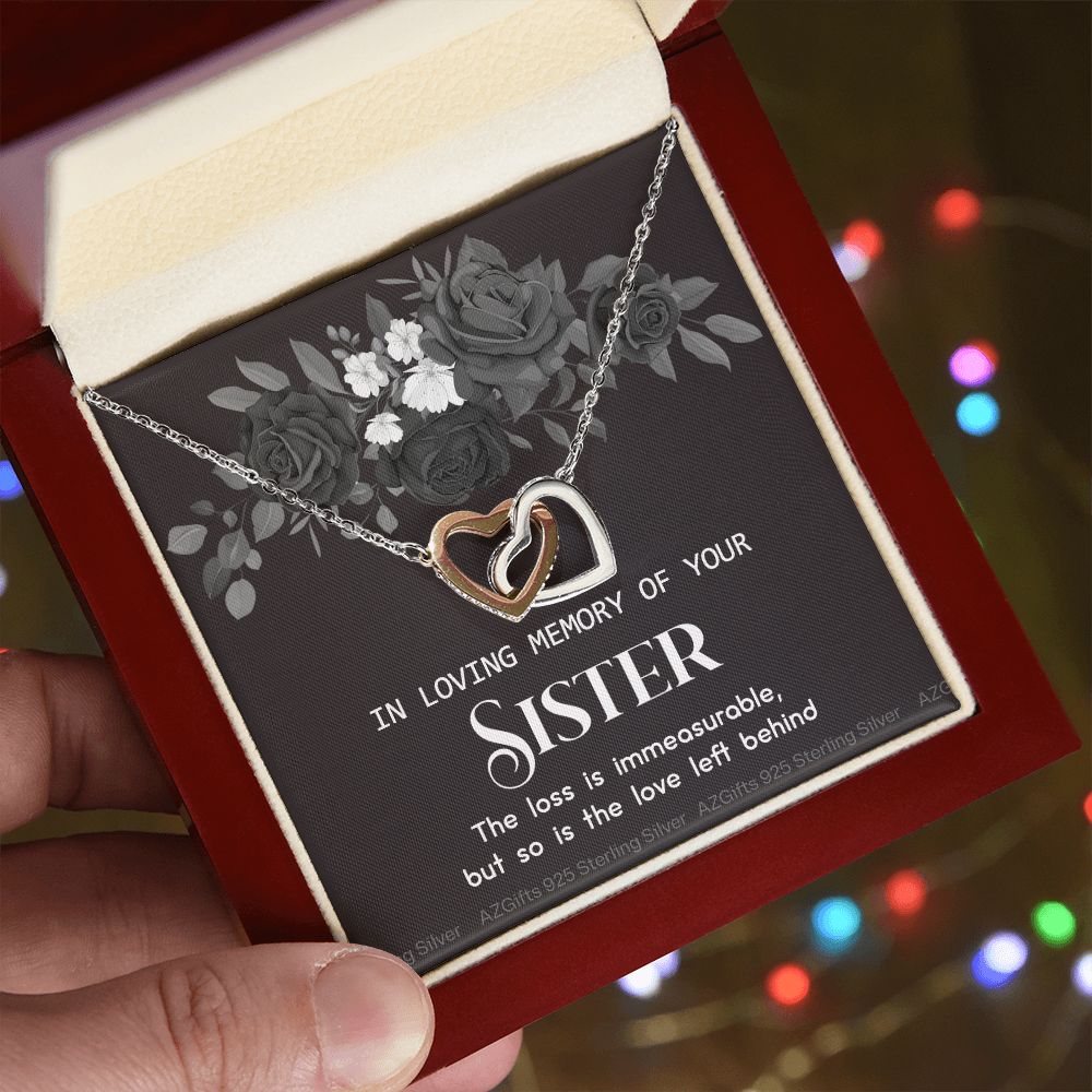 In Memory Of Your Sister, Sympathy Gift Loss Of Sister, Sympathy Gift Box, Loss Of Sister Necklace, Loss Of Sister, Loss Of A Sister Interlocking Hearts Necklace