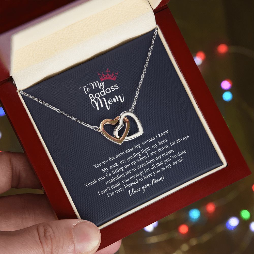 To My Badass Mom Love Knot Necklace, Gift For Mom Mother's Day Birthday Gift Interlocking Hearts Necklace