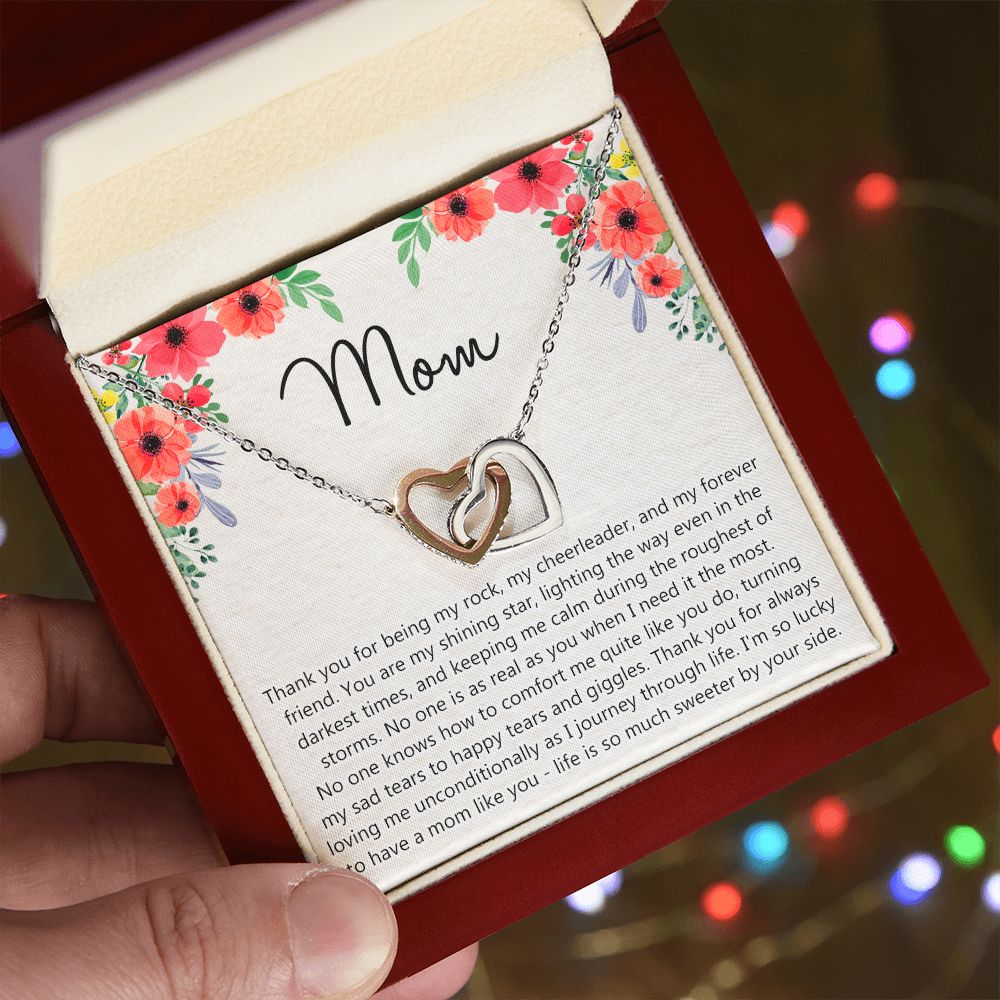 To My Mom Gift Necklace for Mother Daughter Jewelry, Thank You Mom Gift, Gift for Mom from Daughter to Mother Necklace Pendant Jewelry Box for Mom on Mother's Day Birthday Interlocking Hearts Necklace
