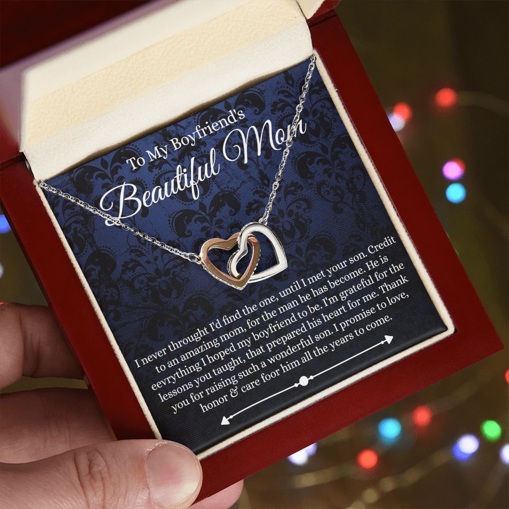 To My Boyfriend's Mom Mother's Day Necklace, Mother-in-law Necklace, Necklace Gift For Boyfriend’s Mom, To My Boyfriends Mom Gift, Future Mother-in-law Necklace for Boyfriend's Mom Interlocking Hearts Necklace