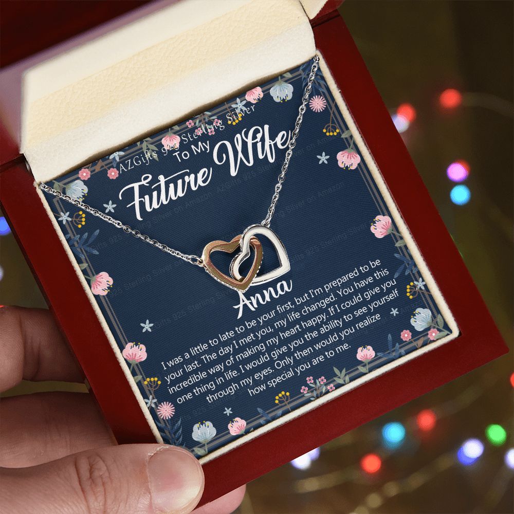 To My Future Wife Necklace With Box Card Gift for Soulmate Pendant Jewelry Birthday Gift For Her From Boyfriend One Year Anniversary For Girlfriend Fiance Jewelry Interlocking Hearts Necklace