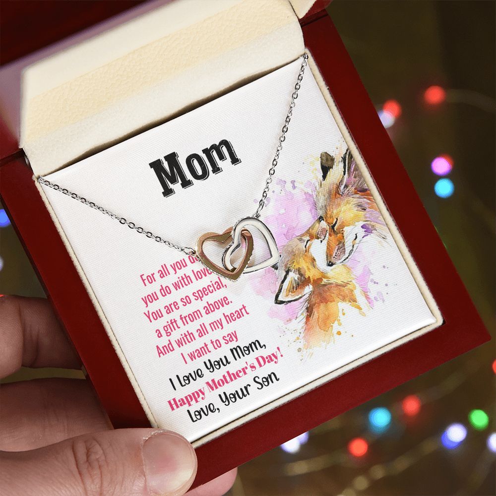 Mom Necklace Gifts for Mom from Daughter to Mom Gifts for Mothers Day from Daughter, To My Mom Necklace from Daughter to Mom Birthday Gifts Necklace with Message Card and Gift Box2241 Interlocking Hearts Necklace
