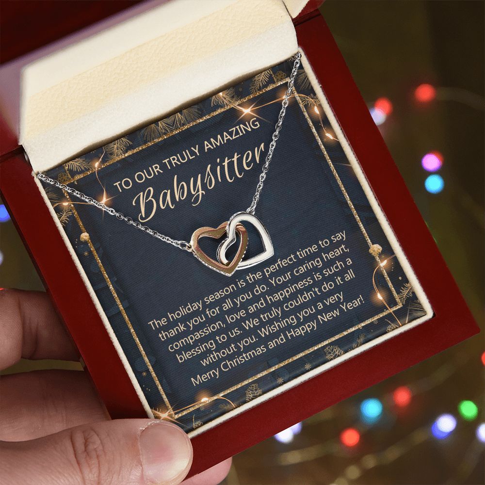 Babysitter Christmas Necklace Gift, Babysitter Gift, Christmas Babysitter Gift from Family, Merry Christmas Day Gift, Holiday Gift, Babysitter Necklace for Women 301 Interlocking Hearts Necklace