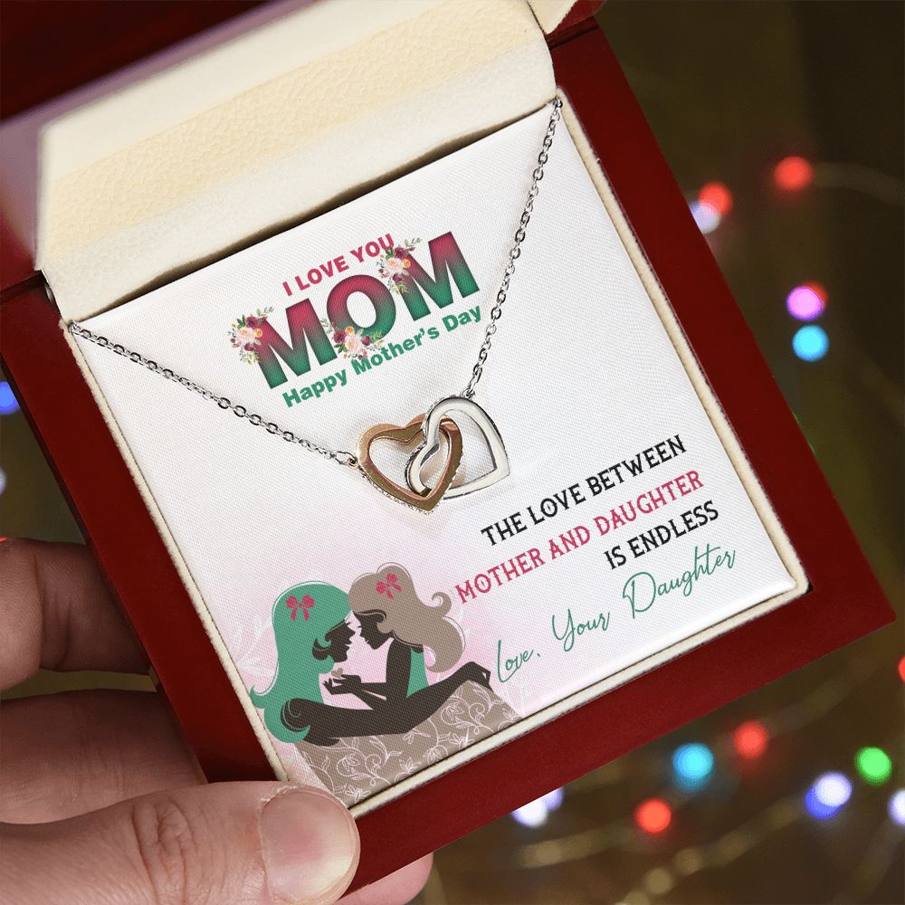 Mom Necklace Gifts for Mom from Daughter to Mom Gifts for Mothers Day from Daughter, To My Mom Necklace from Daughter to Mom Birthday Gifts Necklace with Message Card and Gift Box2236 Interlocking Hearts Necklace