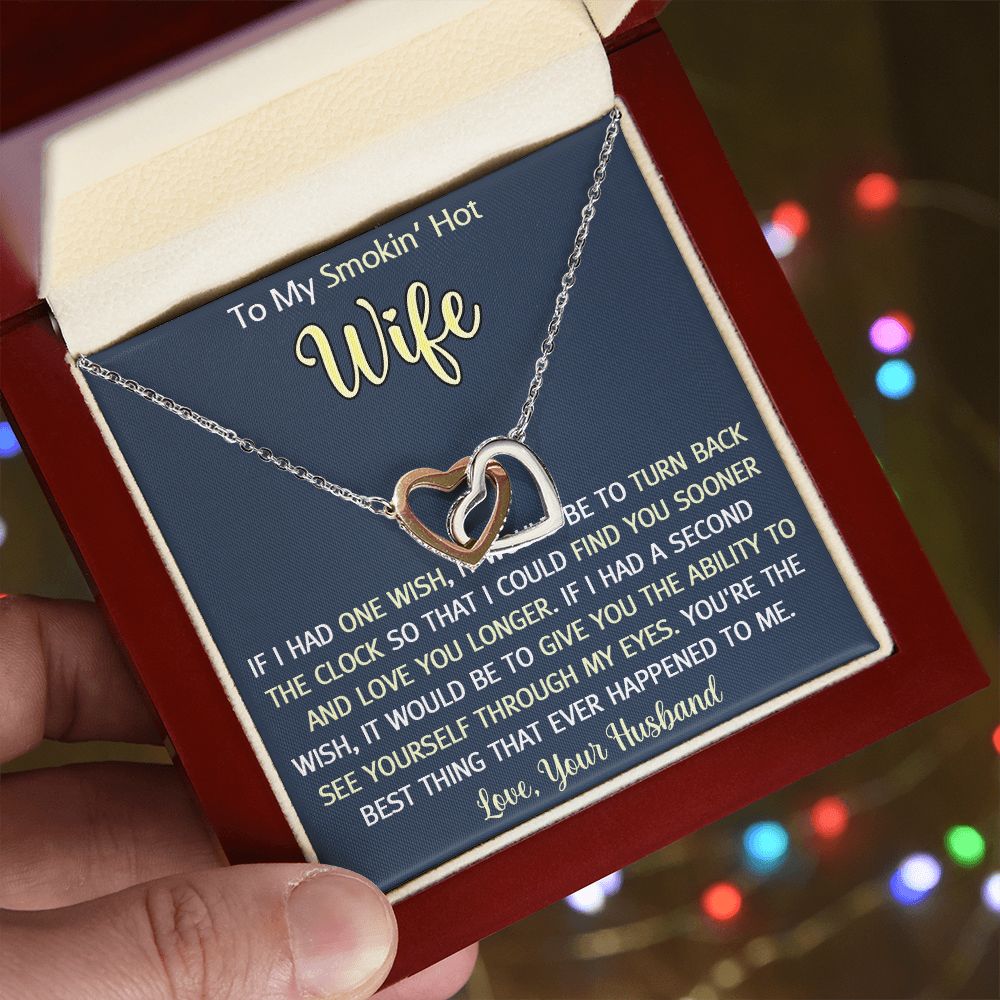 To My Smokin Hot Wife Necklace, Wedding Anniversary Jewelry For Women, Necklace For Wife from Husband, Gifts For Wife Birthday Gifts Necklace, Jewelry With Message Card In A Gift Box3 Interlocking Hearts Necklace