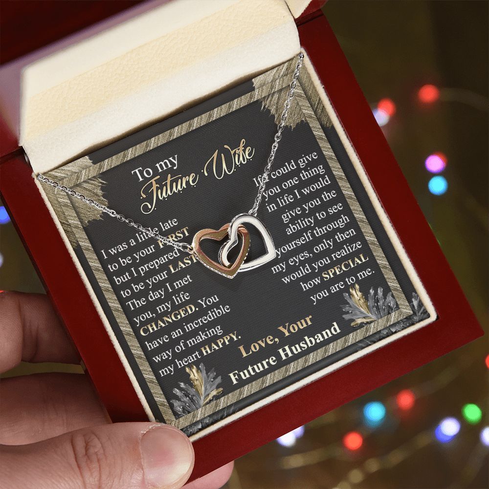 To My Future Wife Necklace from Boyfriend, Personalized Necklace for Women, Luxury Necklace for Girlfriend, Wedding Anniversary Present For Her, Girlfriend Gift Jewelry Christmas Birthday Gift Interlocking Hearts Necklace