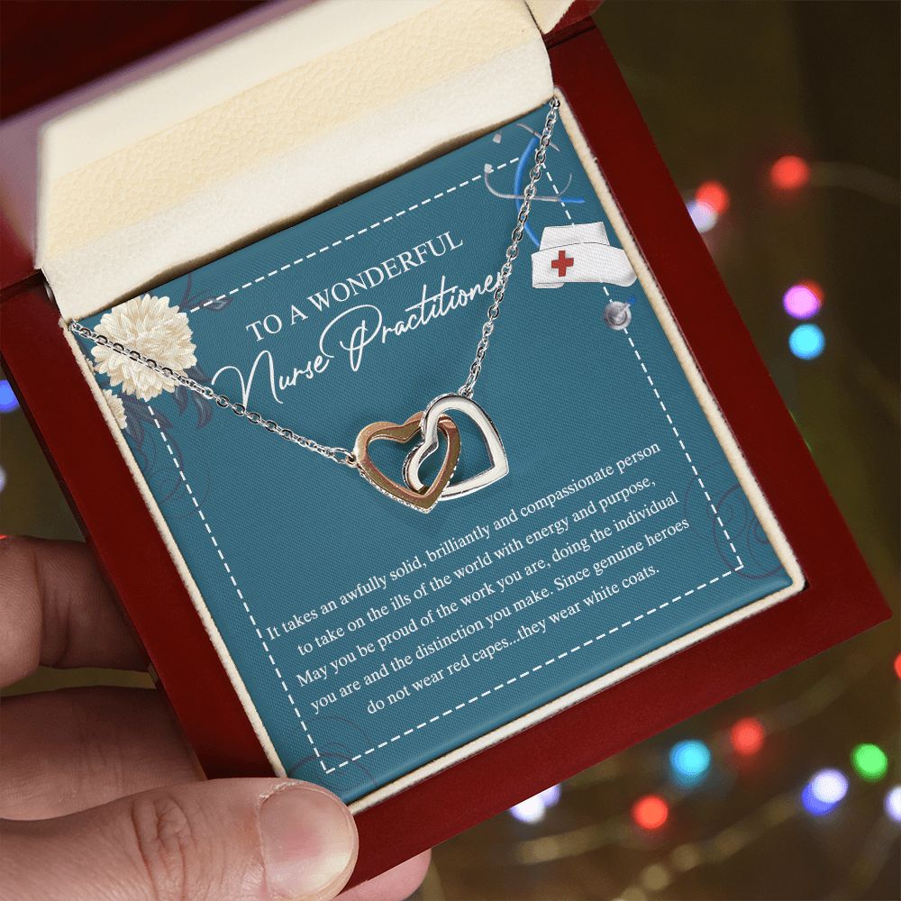 To My Nurse Practitioner Necklace with Box Message Card, Gift For Nurse Jewelry Congrats Graduation Pendants Gift For Daughter, Granddaughter, Niece, Sister Interlocking Hearts Necklace