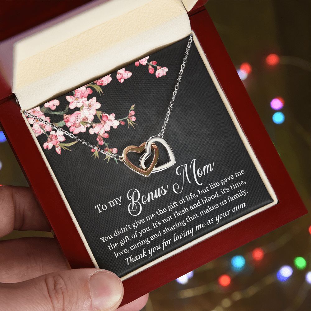 To My Bonus Mom Necklace, Gifts for Step Mom, Bonus Mom Necklace from Bonus Daughter Son, Necklaces for Women, Mothers Day Gift for Stepmom, Mother in Law Gift from Daughter in Law Interlocking Hearts Necklace