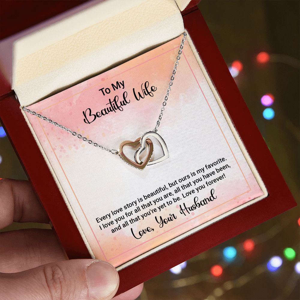 Gifts Necklace For Wife From Husband To My Beautiful Wife Necklace Interlocking Heart Pendant Necklace from Husband  On Valentines Day Anniversary with Message Card and Gift Box