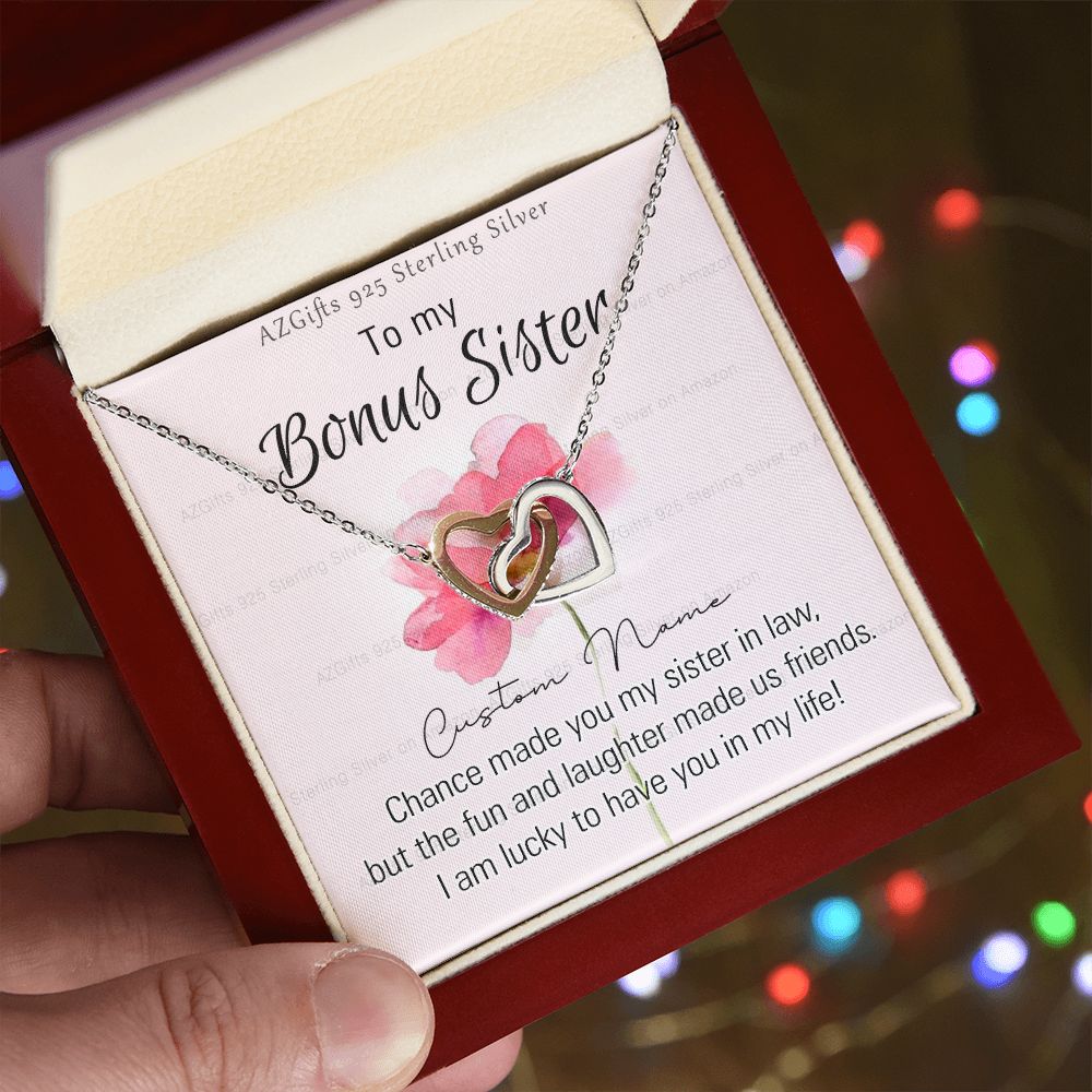 To my Bonus Sister Necklace Pendant for Sister in law Gift for Sister-in-Law Birthday Gift Idea for Her Sister of the Groom Necklace for Future Sister in Law Gift Interlocking Hearts Necklace