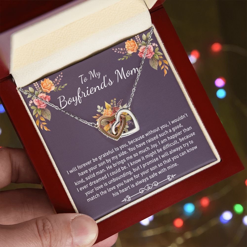 To My Boyfriends Mom Necklace Jewelry Gifts For Boyfriends Mom Mothers Day Gifts For Boyfriend'S Mom, To My Boyfriends Mom Gifts On Birthday Christmas Thanksgiving Retirement Interlocking Hearts Necklace