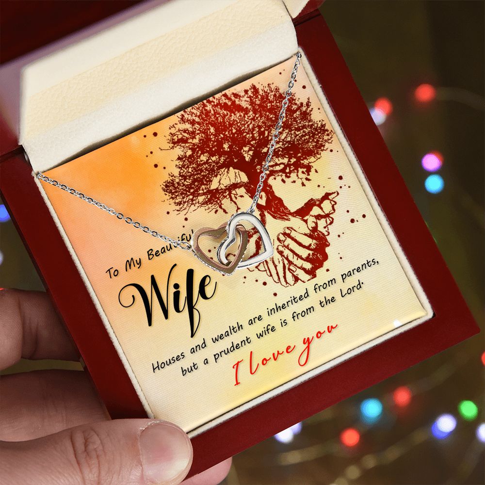 To My Beautiful Wife Necklace, Gift for Wife, Girlfriend, Soulmate Neckalce Gift for Wife from Husband Necklace for Wife Luxury Jewelry Necklaces Styles On Birthday, Xmas, tyle Luxury Led Box Interlocking Hearts Necklace