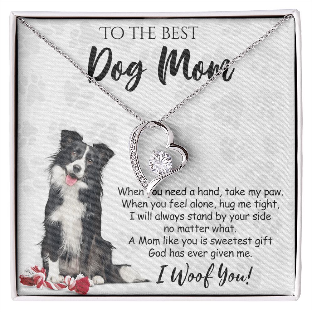 To The Best Border Collie Dog Mom Knot Necklace Mother's Day Gift , I Woof You Quote Gift Card, Message Card Jewelry For Dog Lovers, Necklace For Mom Forever Love Necklace