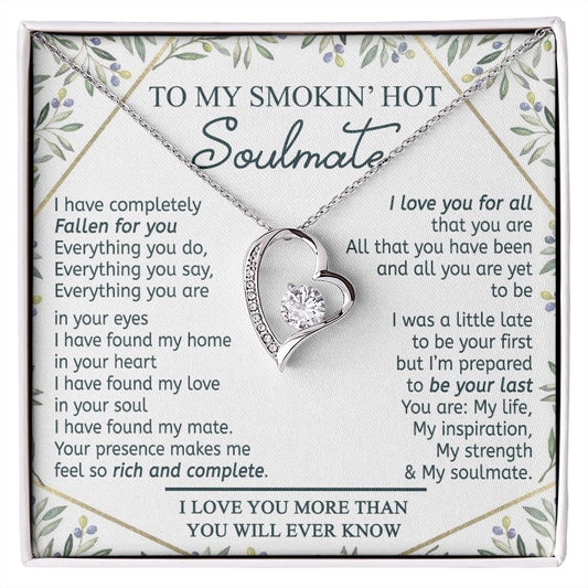 To My Smokin Hot Soulmate Necklace - Wife Gifts From Husband To My Wife Necklace, Gift for Her Romantic, Girlfriend Gifts Necklace for Wife from Men Includes Message Card and Gift Box 18 Forever Love Necklace