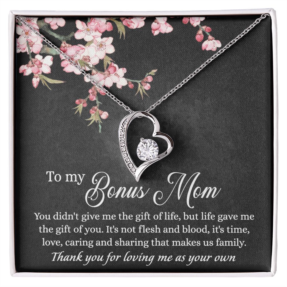 To My Bonus Mom Necklace, Gifts for Step Mom, Bonus Mom Necklace from Bonus Daughter Son, Necklaces for Women, Mothers Day Gift for Stepmom, Mother in Law Gift from Daughter in Law Forever Love Necklace