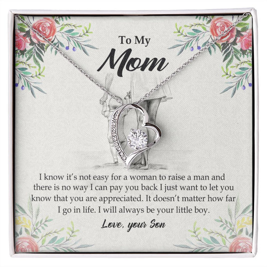 To My Mom Necklace Pendant Gift From Son And Happy Mother's Day Gift For Mom Birthday, Anniversary Your Little Boy Forever Love Necklace