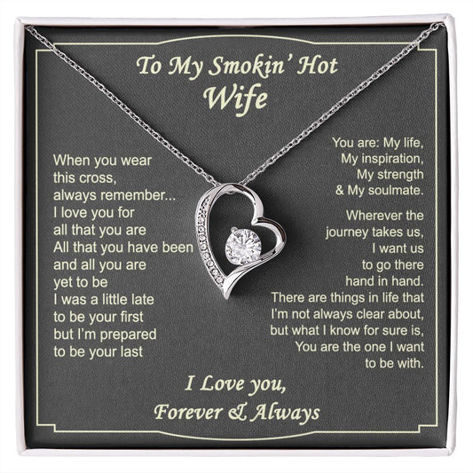 To My Smokin Hot Wife Necklace, Wedding Anniversary Jewelry For Women, Necklace For Wife from Husband, Gifts For Wife Birthday Gifts Necklace, Jewelry With Message Card In A Gift Box2 Forever Love Necklace