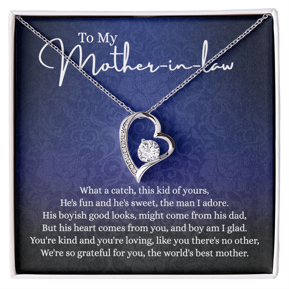 To My Mother in Law Necklace, Gift for Mother in Law Jewelry Box, Gift Card, Necklace for Mother in Law Jewelry Gift to My Mother-in-law on Wedding Day Mother's day gift for Mother in Law Forever Love Necklace