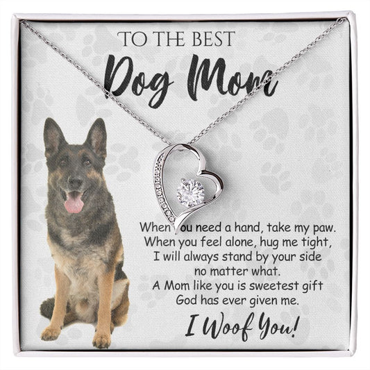 To The Best German Shepherd Dog Mom Knot Necklace Mother's Day Gift , I Woof You Quote Gift Card, Message Card Jewelry For Dog Lovers, Necklace For Mom Forever Love Necklace